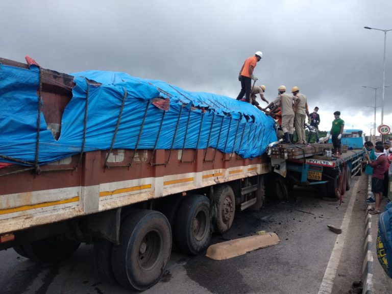 Two Trailer Accident Near Fire Station Over Bridge NH16