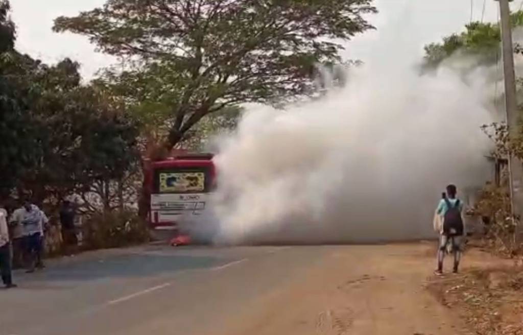 Running Bus Catches Fire In Keonjhar 