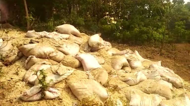 Several Bags Of Dehusked Rice Daumping In Jajpur