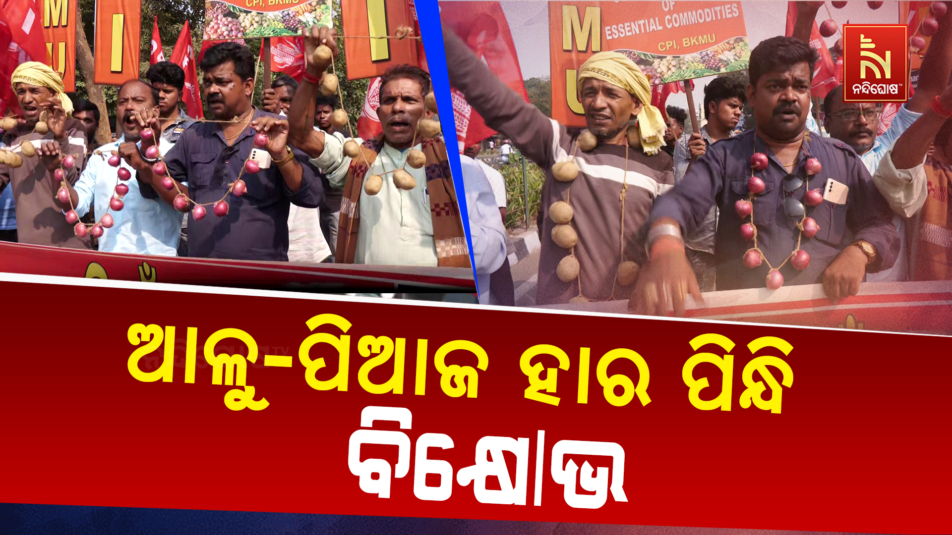 ଆଳୁ-ପିଆଜ ହାର ପିନ୍ଧି ବିକ୍ଷୋଭ